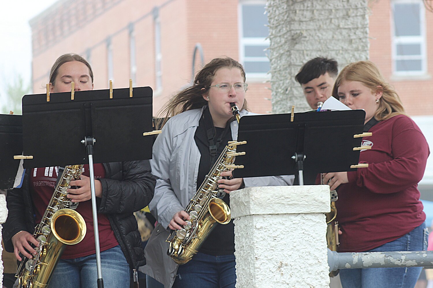 The Mountain Grove Jazz Band performs on the bandstand during Mayfest at the square in Mountain Grove.
